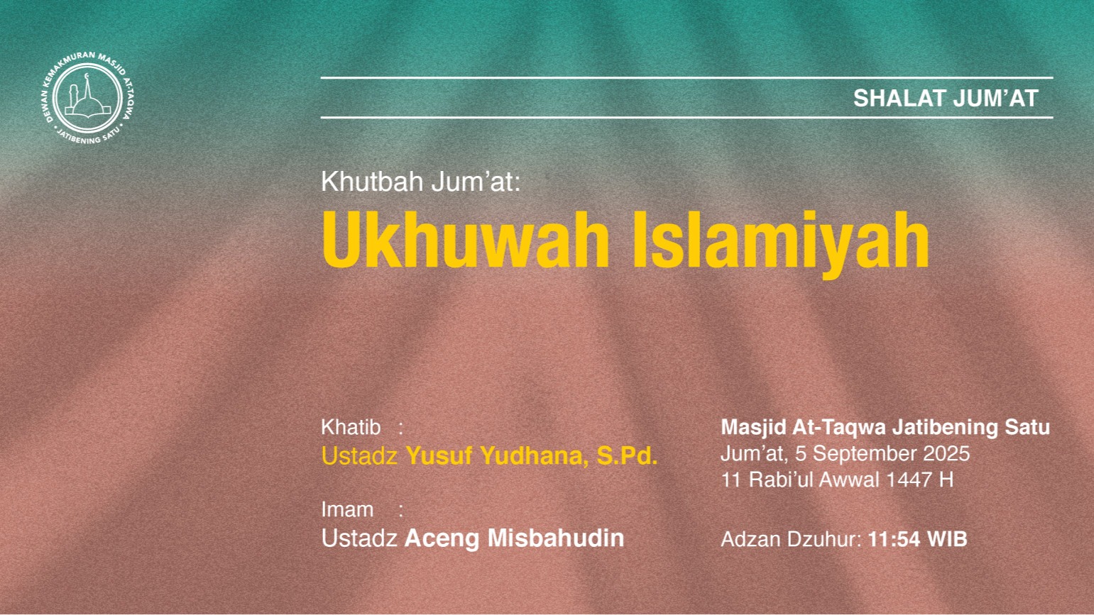 Info Shalat Jum'at 5 September 2025 • 11 Rabi'ul Awwal 1447 H