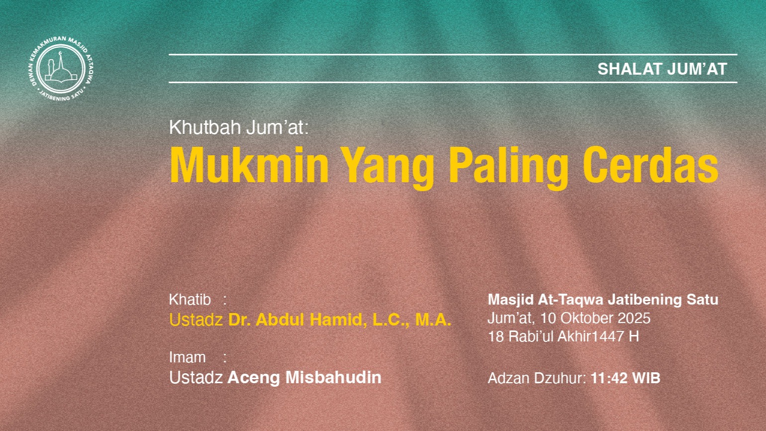 Info Shalat Jum'at 10 Oktober 2025 • 18 Rabi'ul Akhir 1447 H