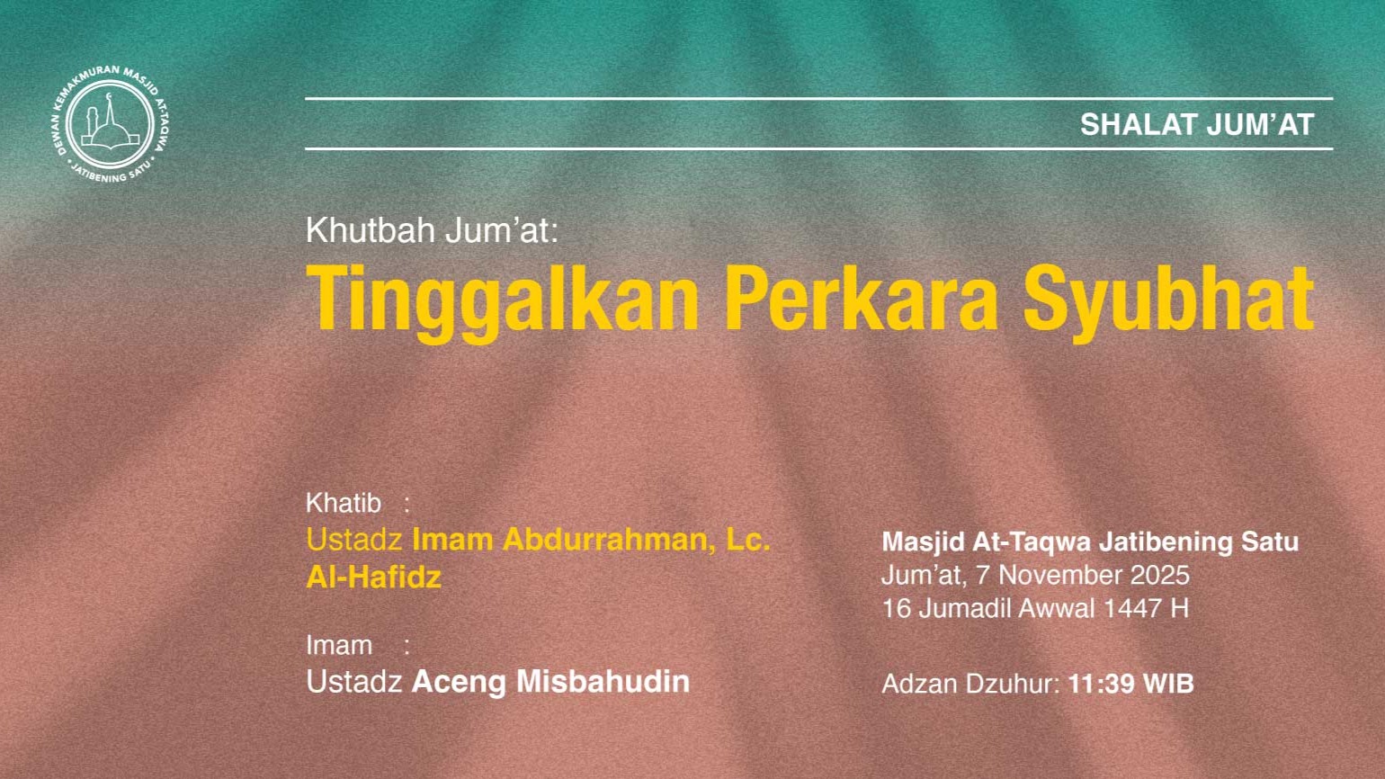 Info Shalat Jum'at 7 November 2025 • 16 Jumadil Awwal 1447 H