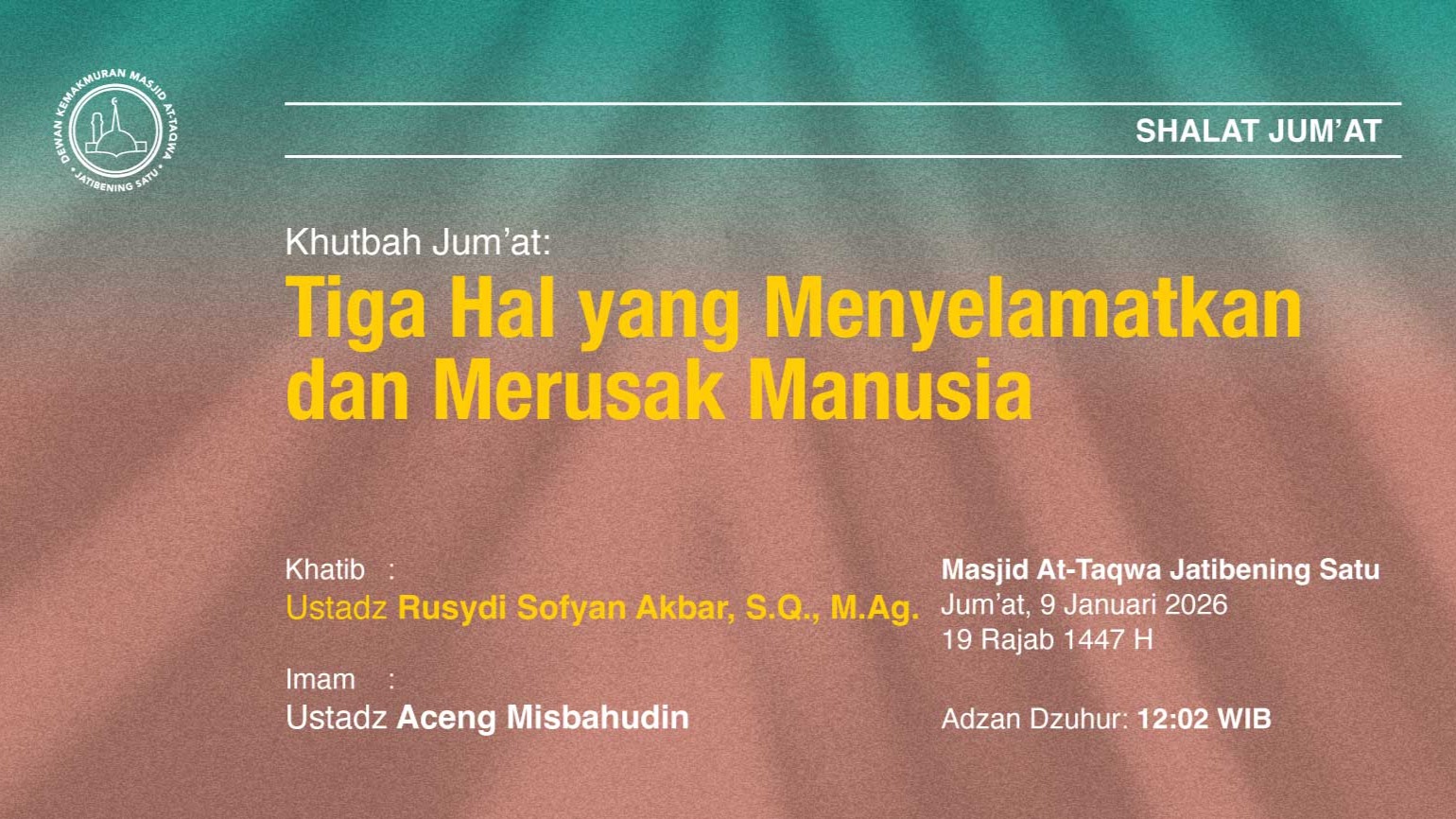 Info Shalat Jum'at 9 Januari 2026 • 19 Rajab 1447 H