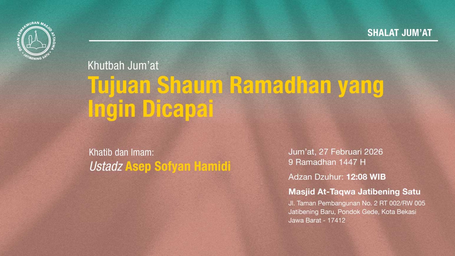 Info Shalat Jum'at, 27 Februari 2026 • 9 Ramadhan 1447 H