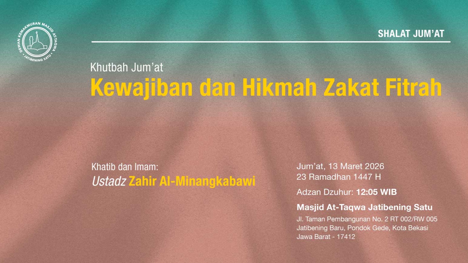Info Shalat Jum'at 13 Maret 2026 • 23 Ramadhan 1447 H