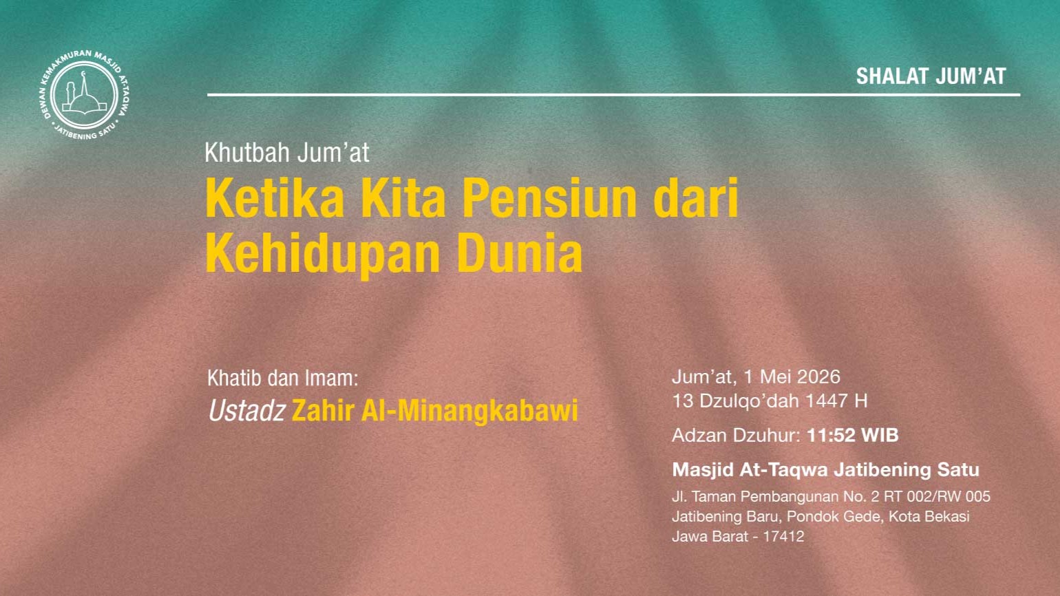 Info Shalat Jumat 1 Mei 2026 • 13 Dzulqo'dah 1447 H