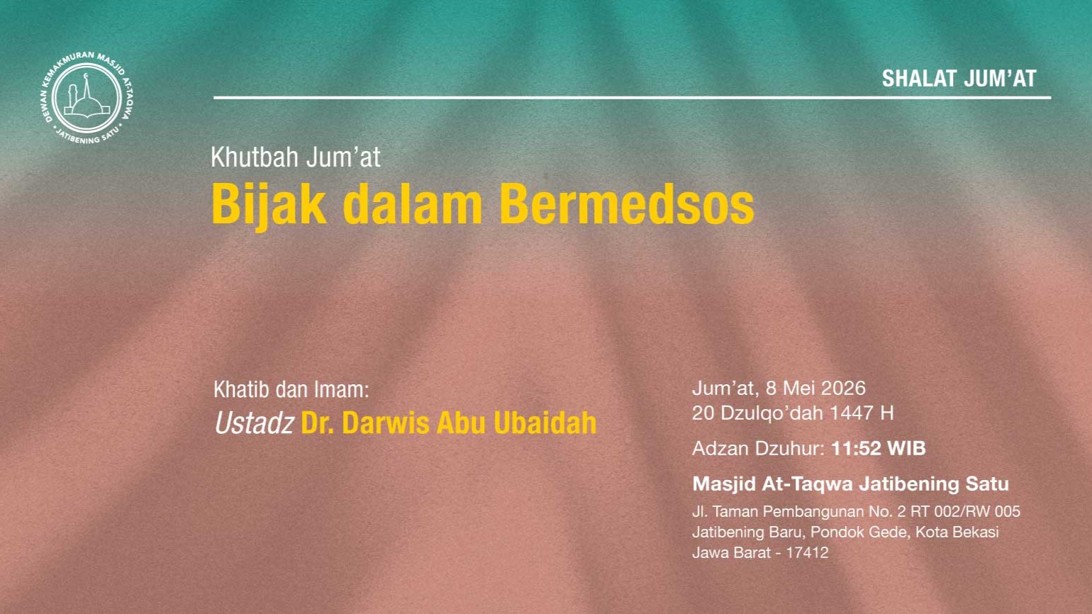 Info Shalat Jumat 8 Mei 2026 • 20 Dzulqo'dah 1447 H