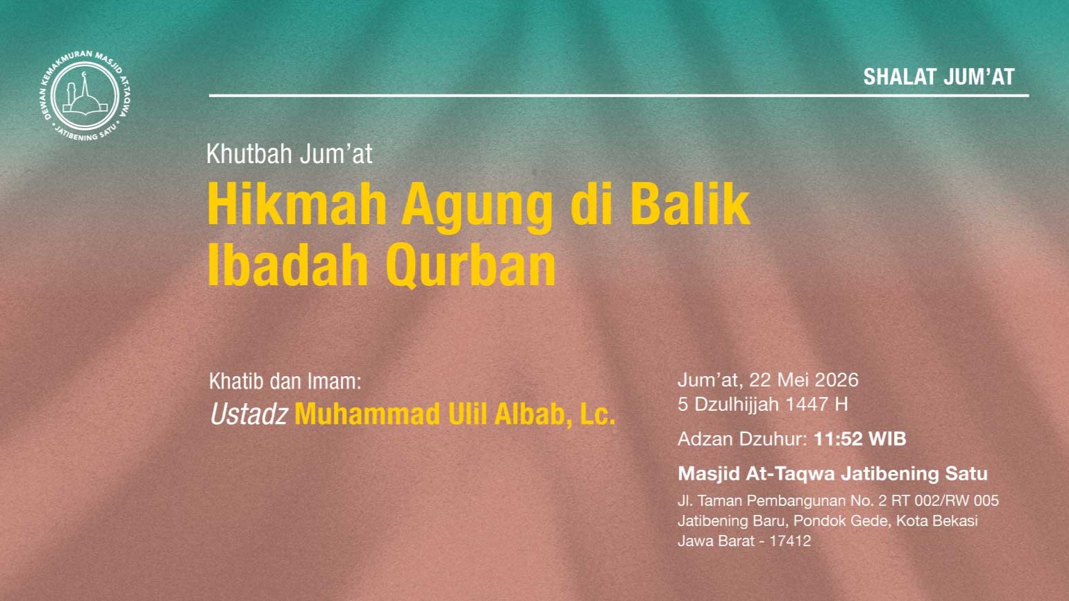 Info Shalat Jumat 22 Mei 2026 • 5 Dzulhijjah 1447 H