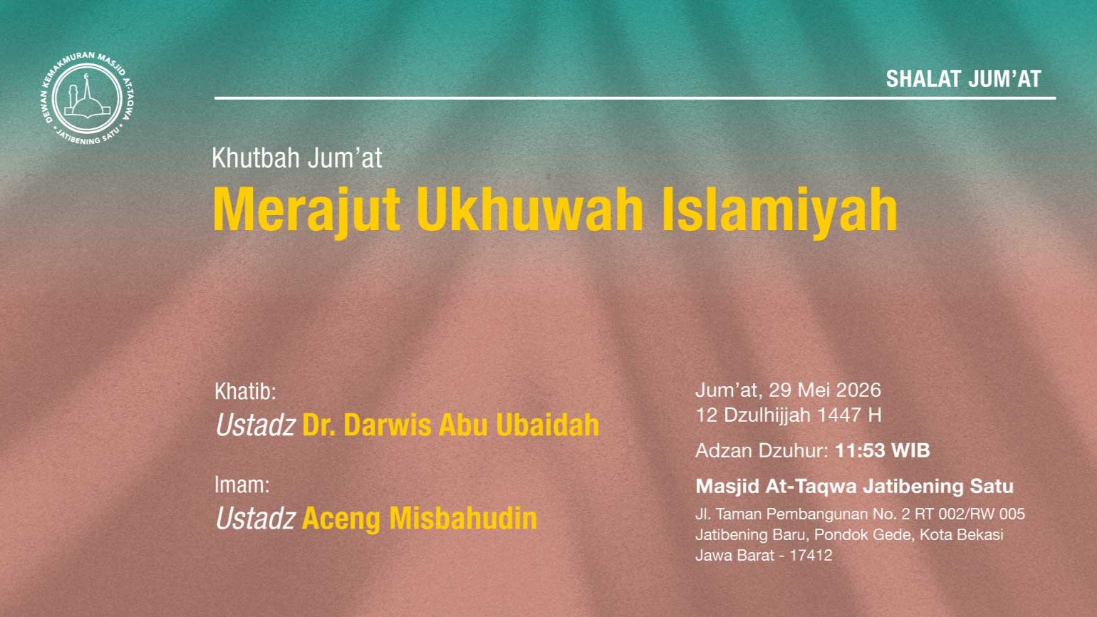 Info Shalat Jumat 29 Mei 2026 • 12 Dzulhijjah 1447 H