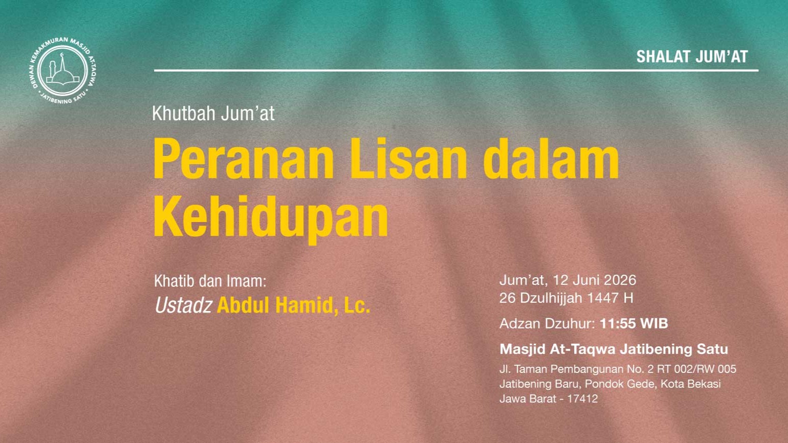 Info Shalat Jumat 12 Juni 2026 • 26 Dzulhijjah 1447 H